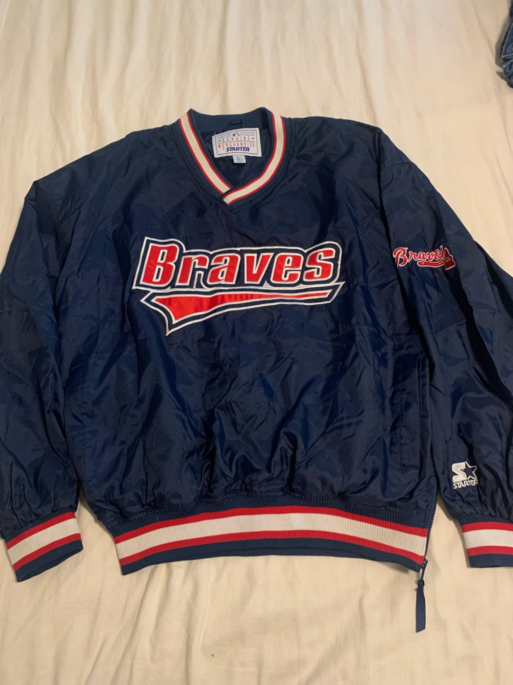 STARTER Braves Navy and Red Puffer Jacket